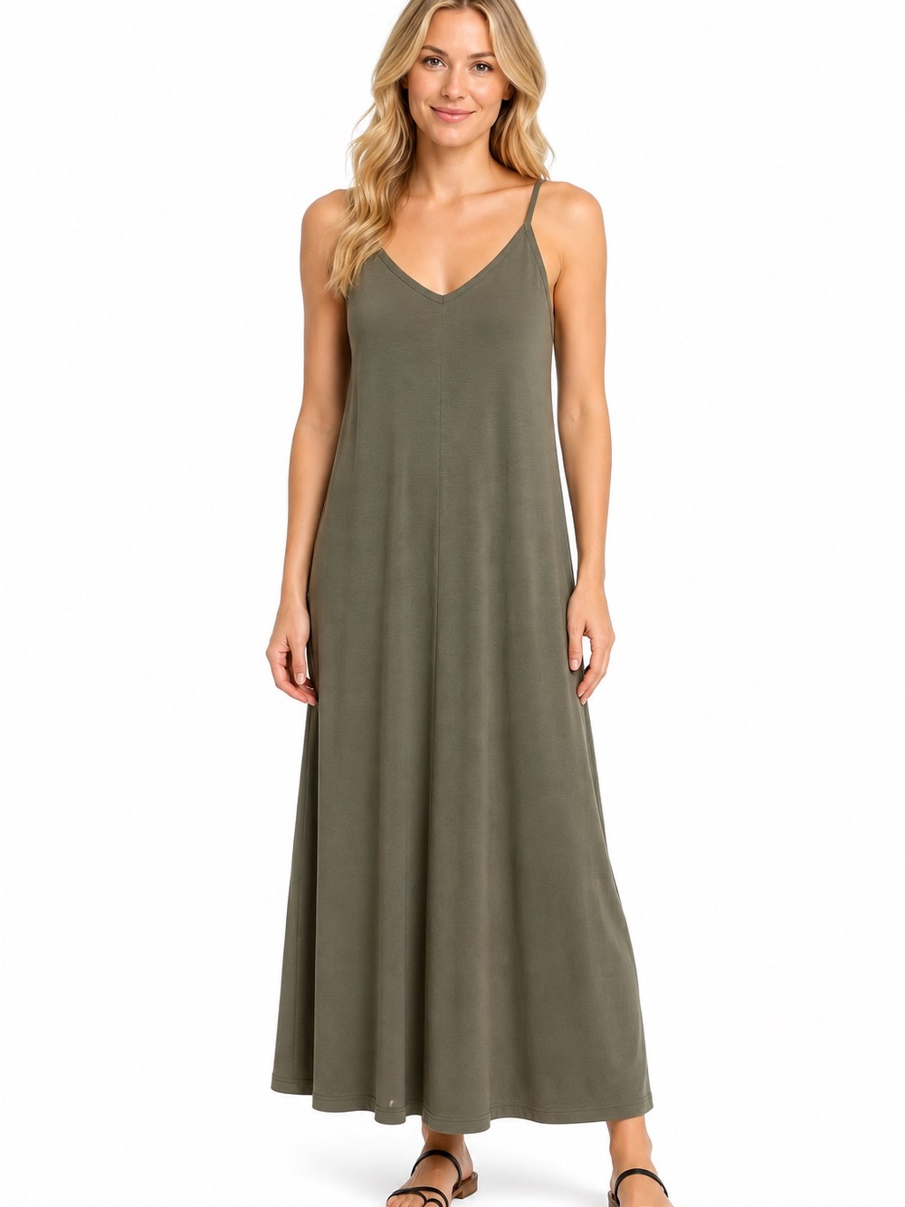 My Amelia James Olive Green V-Neck Maxi Dress – Women’s Plus 2X